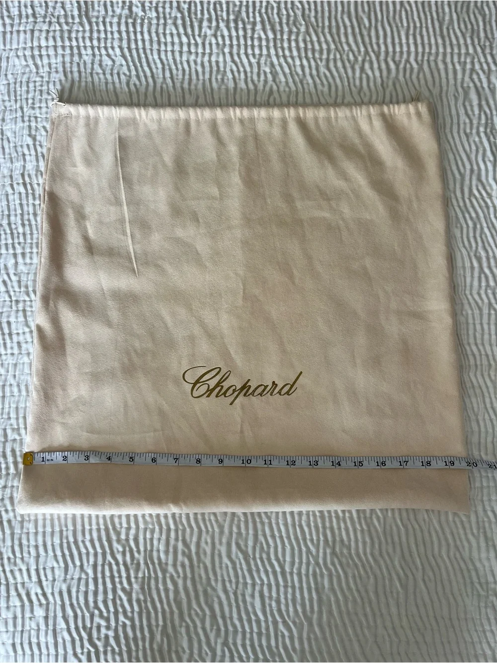 Chopard beige storage dust bag with gold script